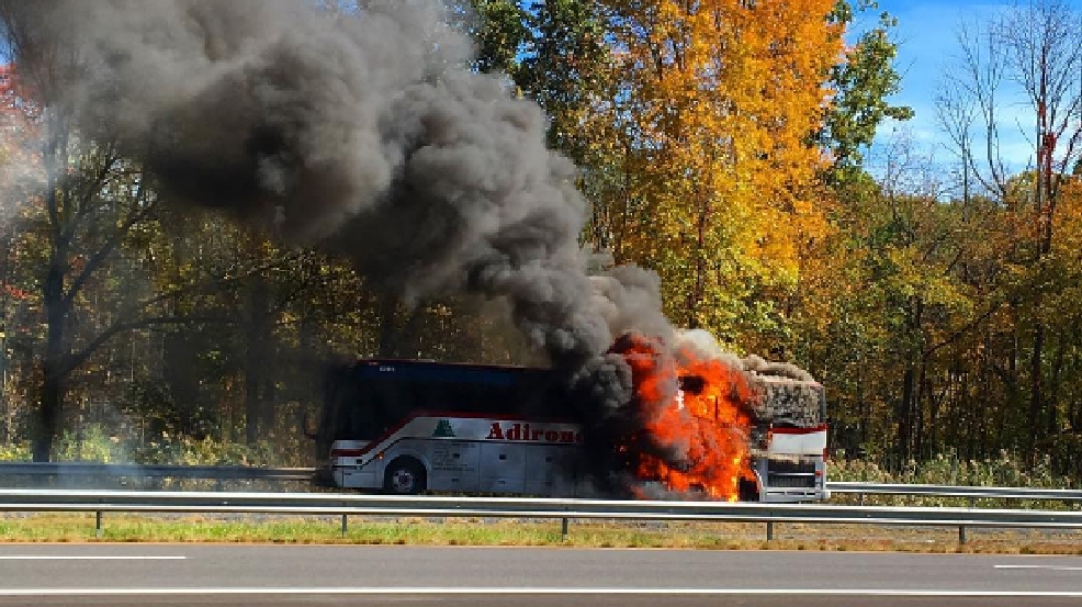 Fire tears through tour bus on the Thruway WRGB