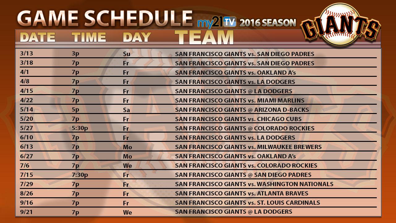 San Francisco Giants on My21 TV: Complete 2016 schedule | KRXI